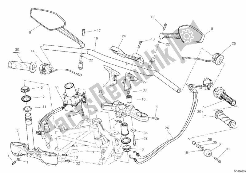 All parts for the Handlebar of the Ducati Diavel USA 1200 2011